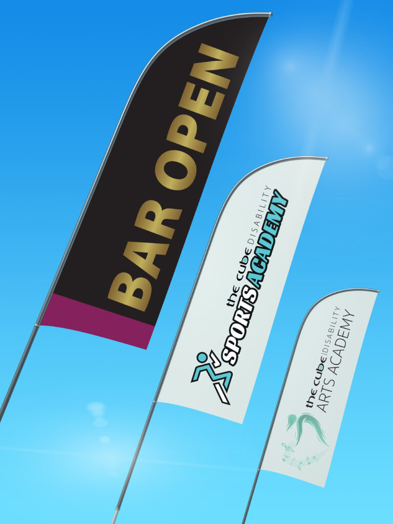 Three,Blank,Feather,Banners,Against,Clear,Sky.,3d,Render.